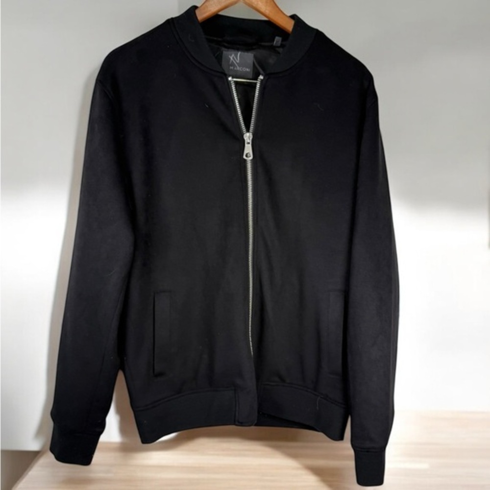 Marconi Jacket Black coat mens Large Black zip Jacket  Size L Zip Up